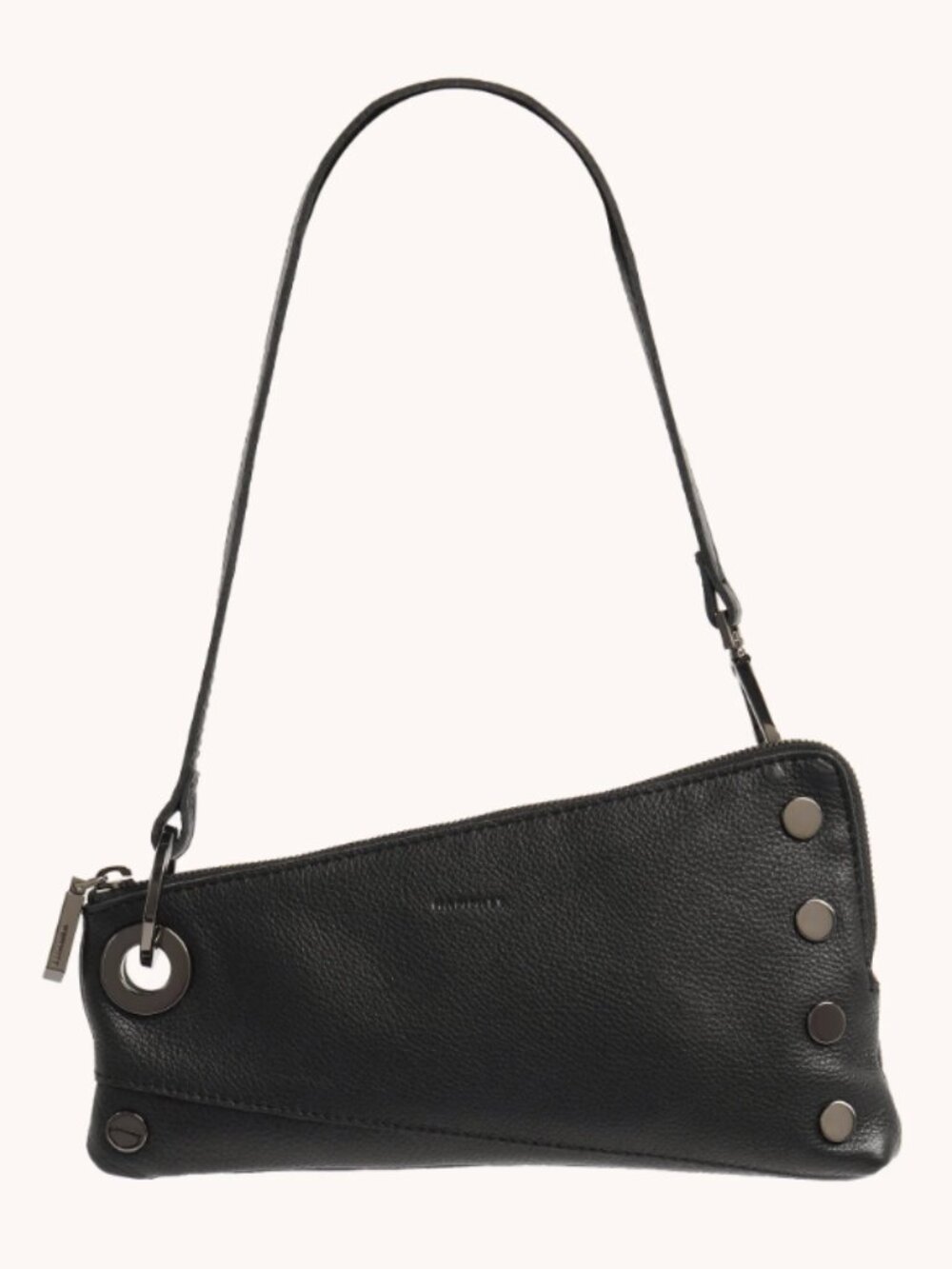 Pebbled Leather Shoulder Bag / Wristlet in Black/Gunmetal